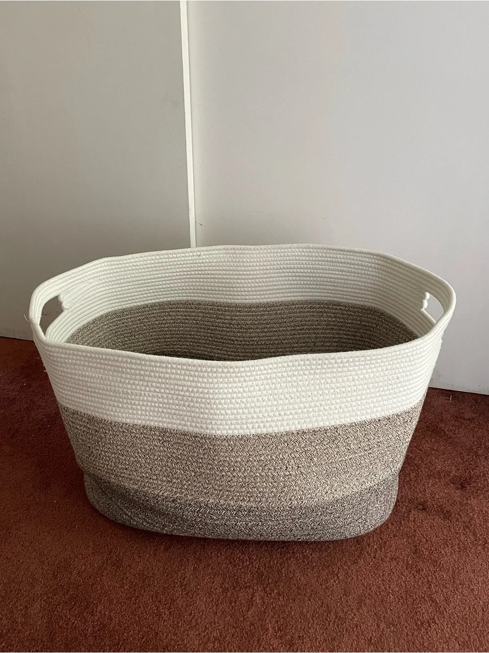 108L Jumbo Storage Basket – Cotton Rope White and Brown